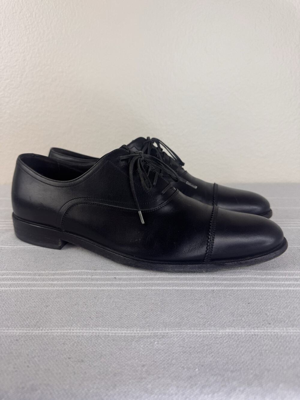 Men’s Salvatore Ferragamo Studio Leather Cap Toe Oxford Dress Shoes Black 9 D